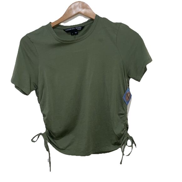 VERONICA BEARD Tops - Veronica Beard Tazi Tee - S Olive Green Cotton Crewneck Ruched Side T-Shirt